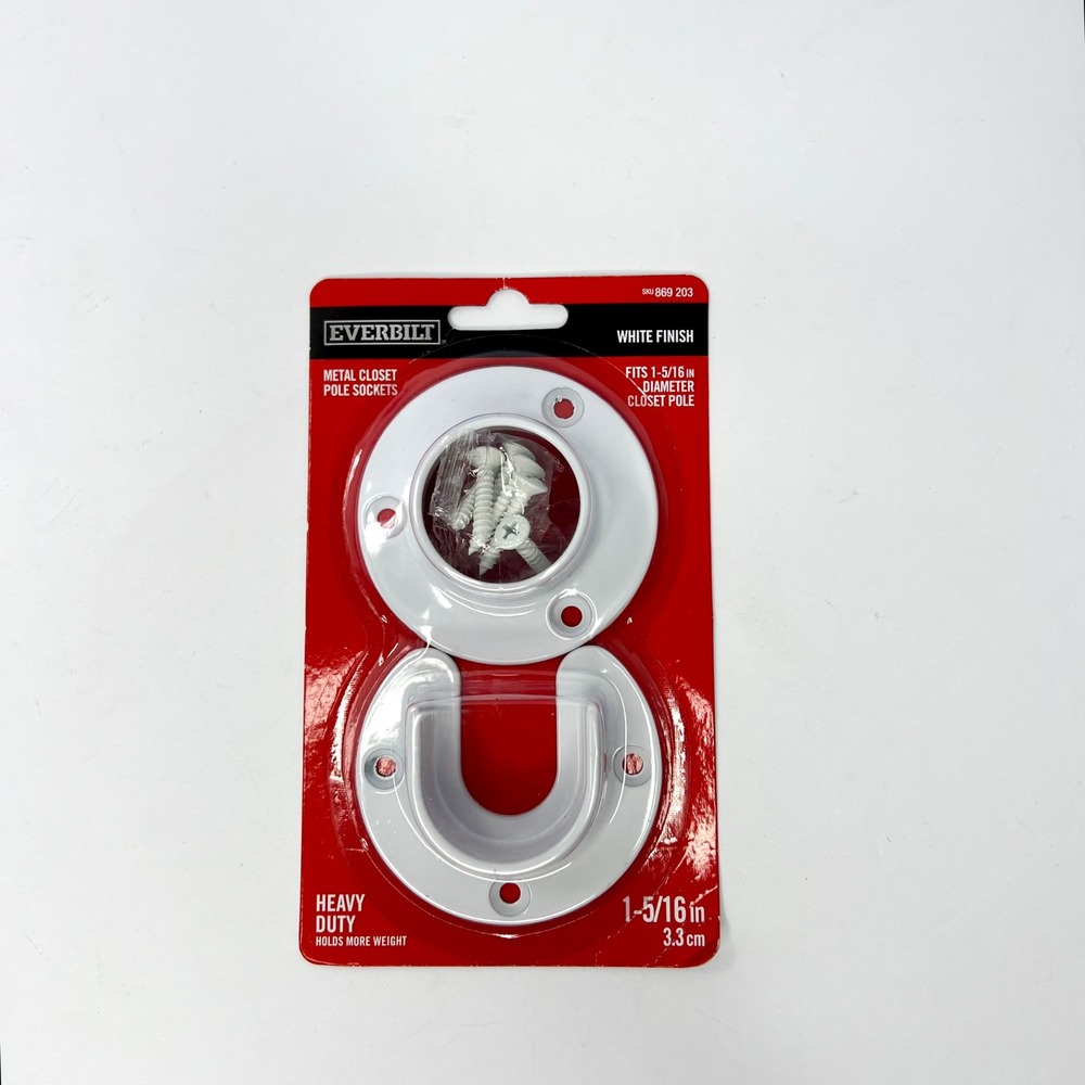 Everbilt White Metal Closet Pole Sockets 1-5/16 in Heavy Duty Hardware‎ NEW